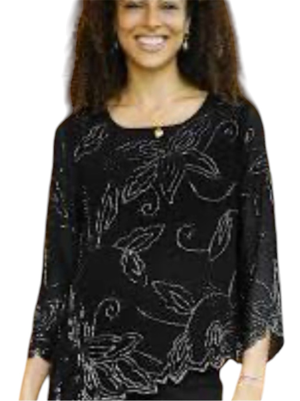 J Kara Vintage 1980’s Beaded Floral Sheer Asymmetrical Blouse Size Large